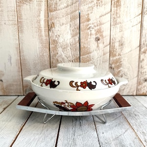 Soporte metálico vintage de Pyrex para plato redondo; base cromada de repuesto con asas de madera*