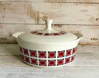 Vintage Retro Casserole Dish/ Tureen/ Baking and Cooking Dish; Kitchen Dish, Vintage Home Decor, Retro Serving Bowl, Porcelain Dish with Lid