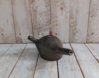 Studio Pottery Oil Dispenser: Rustic Stoneware Olive Oil Cruet