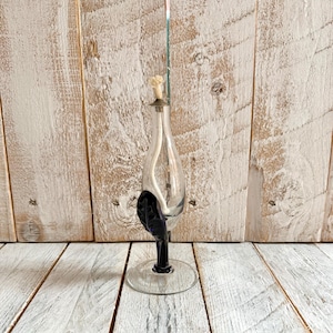 Glass Oil Lamp with Blue Leaf Detail; Hand Blown Glass Kerosene Lantern*