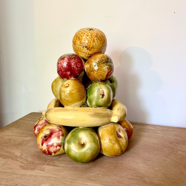 Vintage Handcrafted Fruit Centrepiece/ Shelf Decor; Home Decor, Ceramic Collectible, Kitsch Fruit Stack, Ceramic Fruit Pyramid, Hand Painted
