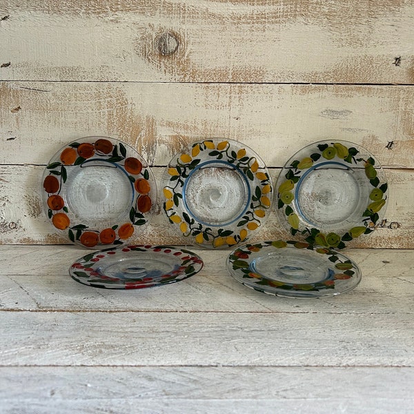 Vintage Clear Glass Coasters with Hand Painted Fruit Patterns; Fruit Coasters, Hand Painted Drink Coasters, Unique Home Decor, Handmade Gift