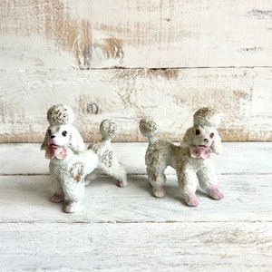 1950’s Vintage Retro Kitsch Porcelain Sugar Poodle Figurines; Kitsch Decor, Dog Figurine, Dog Lover, Collectible Knick Knack, Made in Japan