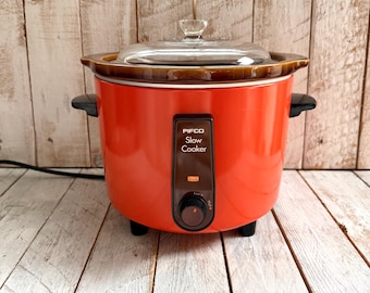 Vintage PIFCO-slowcooker uit de jaren 70; MCM Retro oranje en bruine keramische kookpot