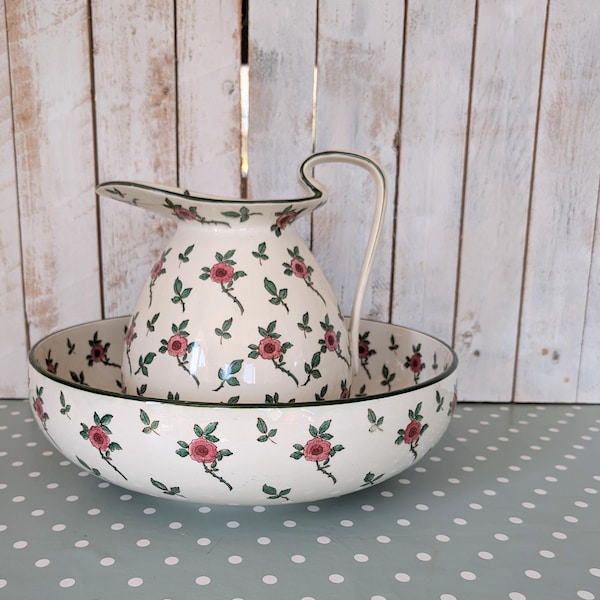 Royal Doulton Ceramic Pitcher & Bowl with Rose Pattern; Vintage Rose Pitcher and Wash Bowl Set, Farmhouse Decor, Cottagecore, Granny Chic