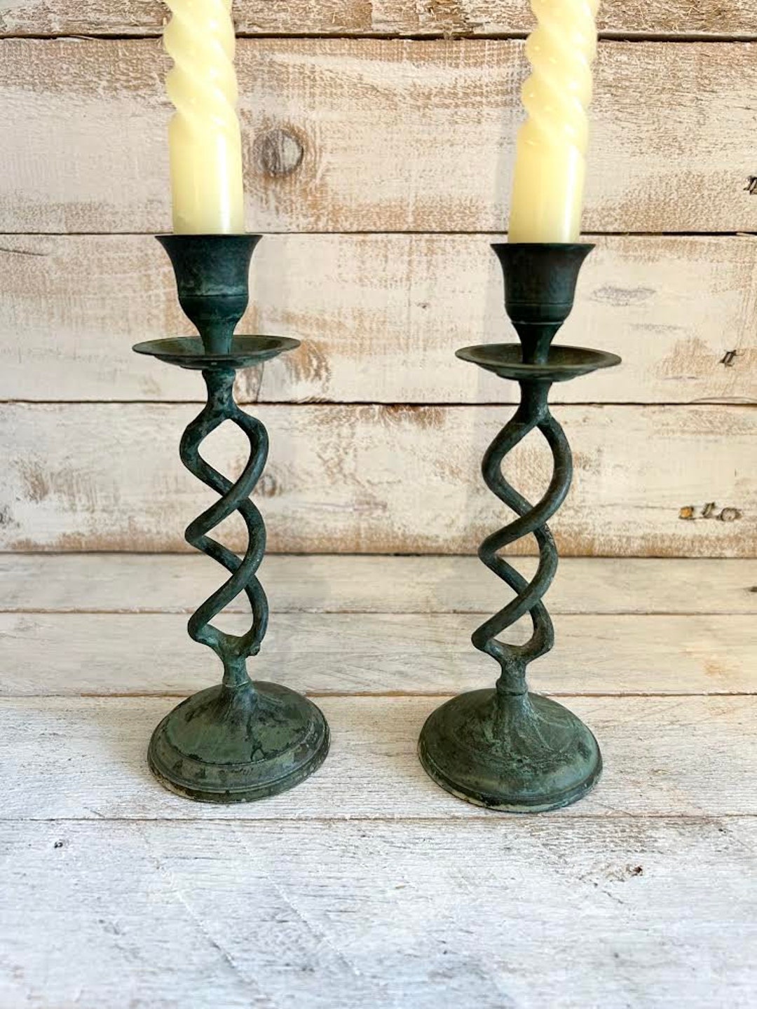 A Pair of Vintage Metal Swirl Candlestick Holders Candle Holder ...