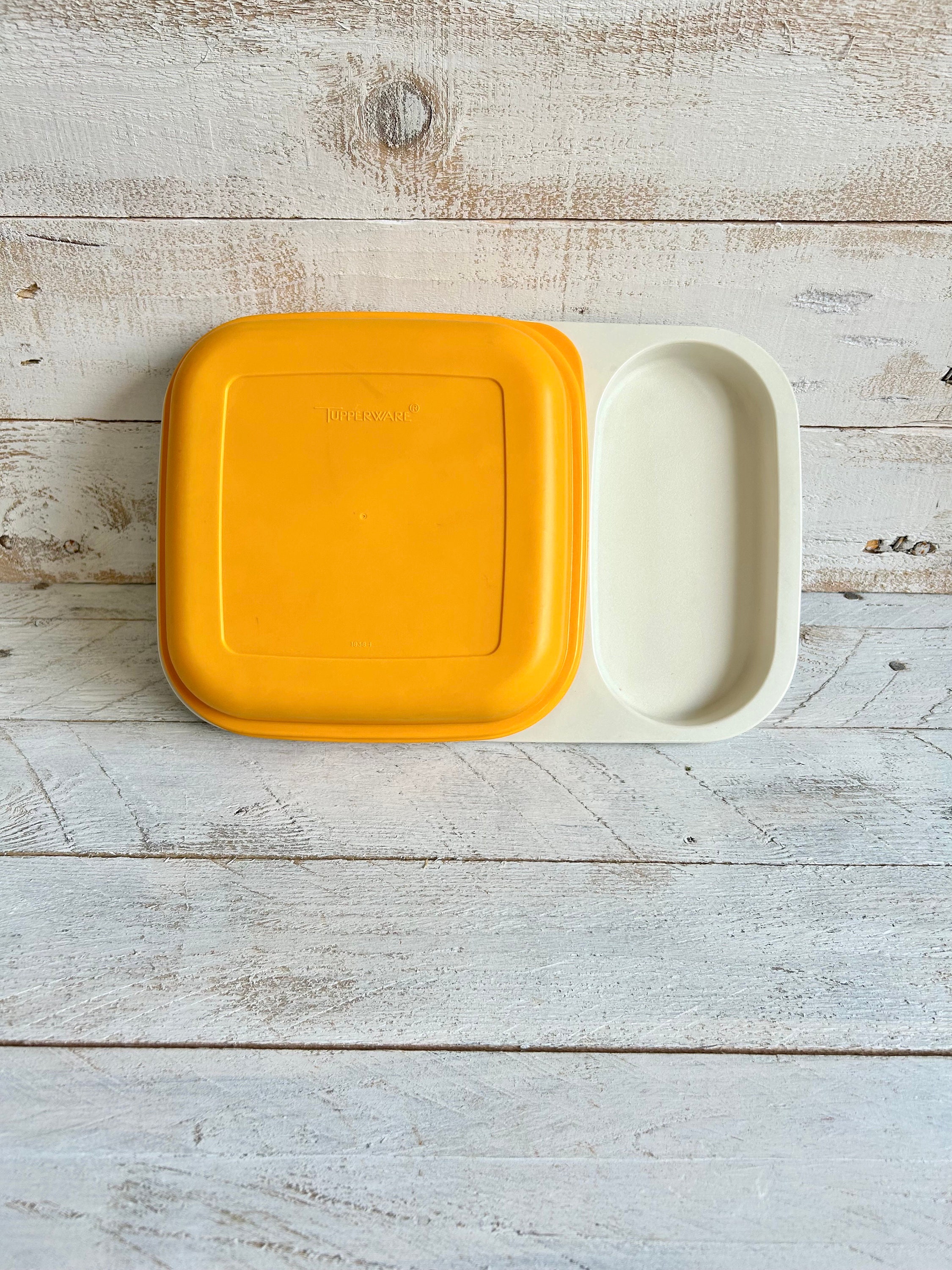 2 Vintage Tupperware Model Number 1436 in Brown and Yellow Made in Belgium,  Retro Kitchen Storage Accessory France, Picnic Basket Container