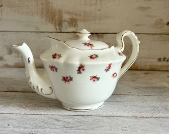 Vintage Jackson & Gosling “Ye Olde English” Grosvenor China “Ditsy Rose” Teapot and Lid; Ceramic Kettle, Gift for Tea Lover, Antique Teapot