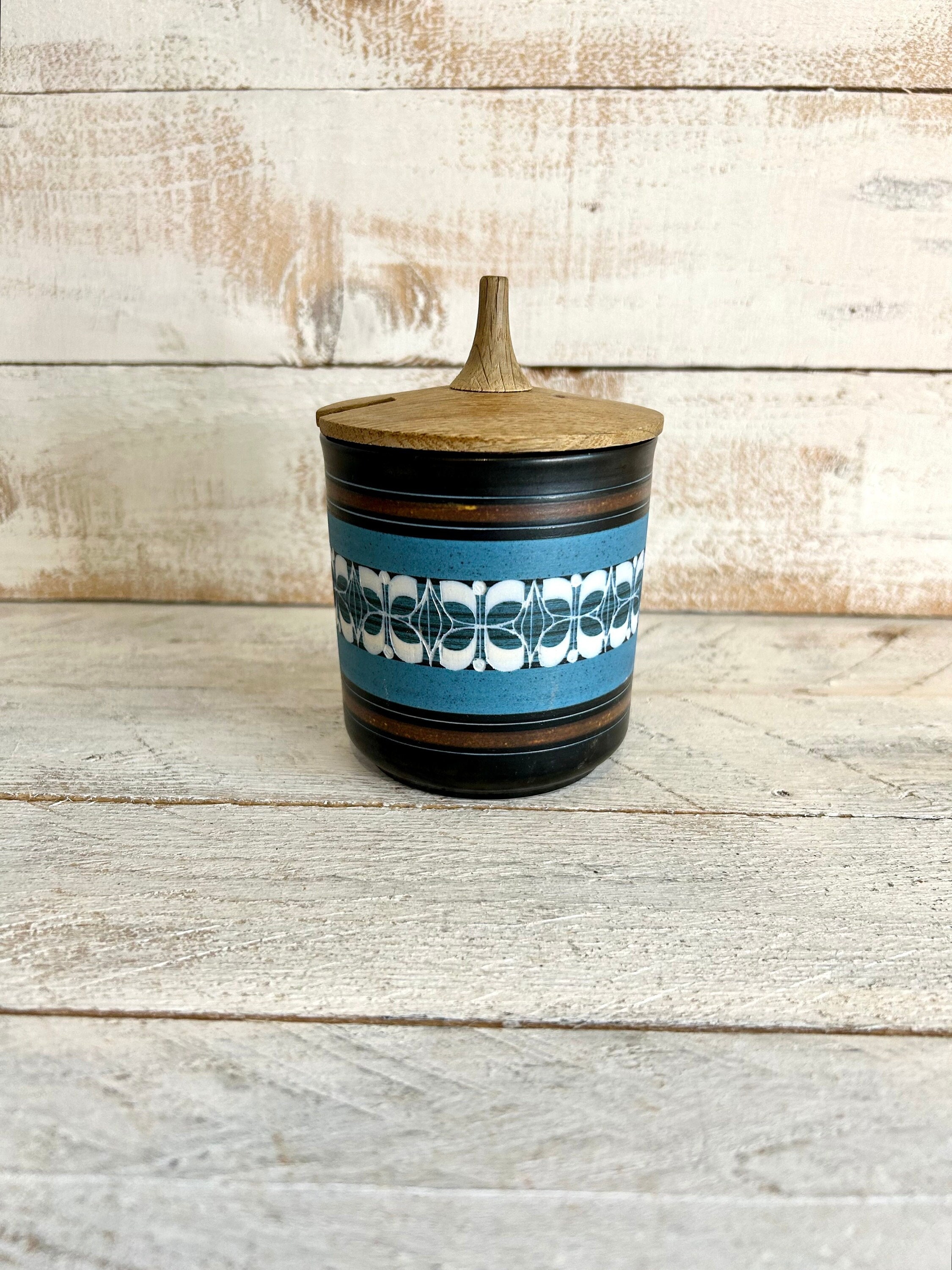Ceramic 1970s Condiment Pot; Retro Pottery Preserve Jar, Kitchen Storage, Food Storage Container, Retro Breakfast Tableware, Ceramic Jam Jar