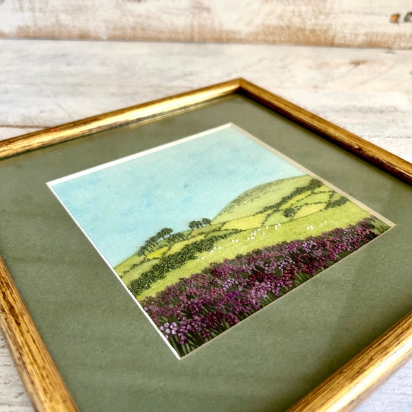 Vintage-Style Cross Stitch Picture of a Lavender Landscape; Home Wall Decor, Wall Hanging, Framable Art