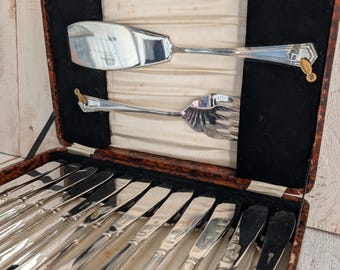 Vintage Atkin Brothers Set of 6 Pairs Silver Plate Fish Knife and