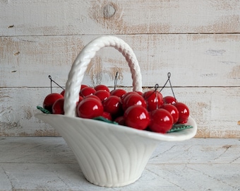 Italienischer Keramikkorb mit Kirschkern; Vintage Regal Dekor, handgefertigte Wohnkultur, Keramik Obst, Kitsch Obstkorb, Tischdekoration