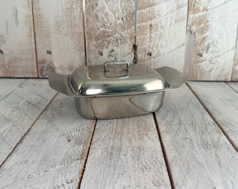 Vintage Stainless Steel Butter Dish: Mid-Century Modern Danish Kitchen Decor