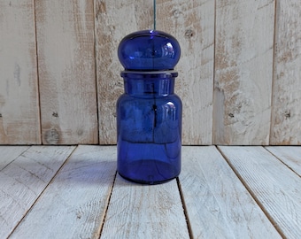 Vintage Belgian Cobalt Blue Glass Apothecary Jar: Retro Kitchen Storage