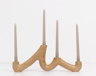 Handmade candlestick made of solid oak wood "Cête". Candle holder, four-branch candelabra.