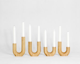 “Meandre” candle holder in solid oak.