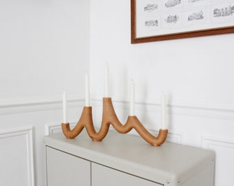 Candlestick, candle holders, "Crête" candelabra in solid oak.