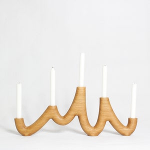 Candlestick, candlesticks, "Crête" candelabra in solid oak.