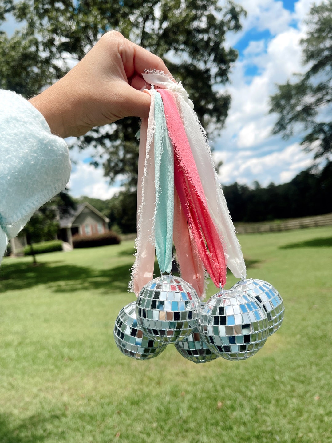Disco Ball Car Accessory, Disco Ball Car Hanger, Chiffon Ribbon, Disco