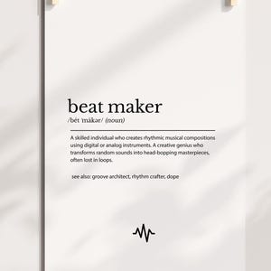 音楽プロデューサー向け印刷物、ビートメーカーの定義、プロデューサーへのギフト、印刷可能なウォールアート、プロデューサーへのギフト、音楽アートプリントのダウンロード