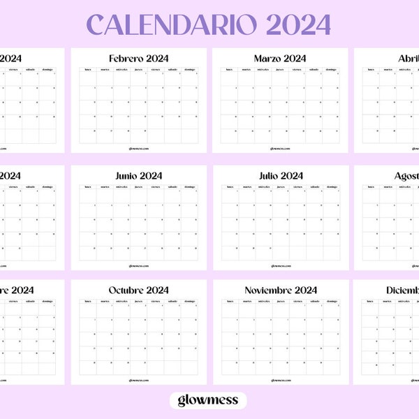 Calendario 2024 para Imprimir desde casa en PDF - Diseño Minimalista y Aesthetic