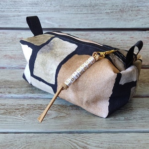 Borsa a marsupio piccola, borsa da toilette a scatola geometrica, borsa per il trucco in tela, custodia boxy cosmetica con cerniera, borsa per il trucco in tessuto di cotone fatto a mano