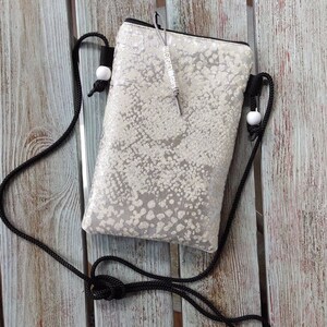 Borsa a tracolla in tessuto per telefono cellulare, Borsa per telefono cellulare argentata, Borsa per telefono cellulare con cordino, Borsa a tracolla con cerniera per telefono cellulare, Piccola custodia a tracolla per telefono cellulare