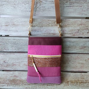 Fuchsia crossbody bag, Mobile phone shoulder bag, Small travel crossbody bag, Pink small shoulder bag, Small crossbody bag with zipp pocket