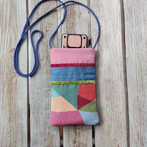 Sac à bandoulière en tissu pour téléphone, sac pour téléphone portable coloré, sac à main en denim et tapisserie, sac pour téléphone portable avec ficelle, sac pour téléphone portable pour femme