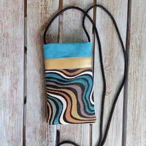 Handy Crossbody Geldbörse, Blaue Umhängetasche für Handy, Stoff Handytasche, Denim und Gobelin Handytasche, Handytasche