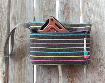 Bolso de pulsera de tela, Cartera de pulsera de algodón a rayas, Bolso pequeño de rayas de colores, Monedero de pulsera para teléfono celular, Clutch de pulsera, Bolsa con cremallera