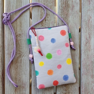 Petit sac en bandoulière à pois, sac pour téléphone en tissu avec fermeture à glissière, sac à pois colorés, sac à main pour téléphone portable fait main, pochette en bandoulière rembourrée