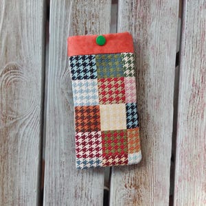 Fabric tapestry glasses case, Reading glasses case checkered pattern, Colourful eyeglasses case, Padded glasses pouch, Handmade glasses case