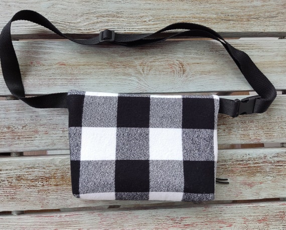 Flannel Fanny Pack Flannel Plaid Bag Black and White Plaid Fanny Pack Flat Hip Bag Flannel Crossbody Bag Checkered Belt Bag Etsy