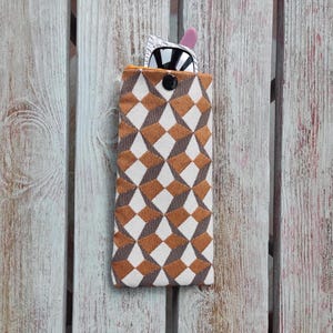 Geometric pattern glasses case, Orange sunglasses case, Fabric glasses pouch, Reading glasses holder with snap, Handmade fabric glasses case