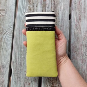 Soft case for glasses, Lime green fabric glasses case, Striped glasses case, Colourful sunglasses case, Padded eyeglasses pouch case