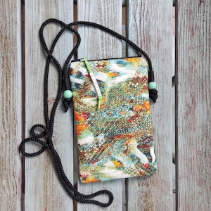 Bolso bandolera pequeño con estampado animal, Bolso de lona para móvil, Monedero colorido para móvil, Funda de tela con cremallera, Monedero de tela hecho a mano