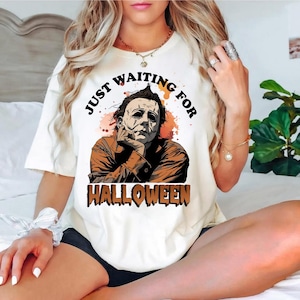 Comfort Colors® Just Warten auf Halloween Vintage Horrorfilm, Michael Myers Shirt, Halloween Shirt, Horrorfilm, Halloween Sweatshirt