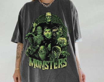 Classic Movie Monsters T-Shirt, Comfort Colors, Horror Tee, Goth Shirt, Alt Clothing, Dracula, Frankenstein, The Wolfman, Unisex, Gothic