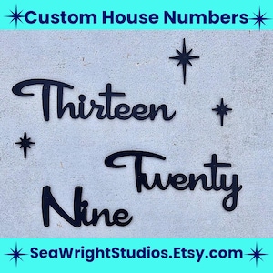Large 8-inch "SW MCM" script font. House numbers, addresses, names business signs Mid-Century Modern House Numbers Retro Cursive 50s 60s
