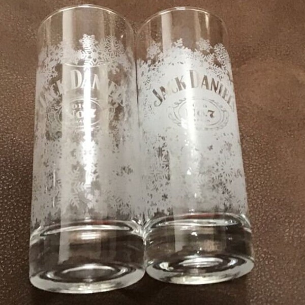 Two Variations - Jack Daniels Highball Glasses - Snowflake Editions - Old No 7 Brand - 6 in tall Glasses