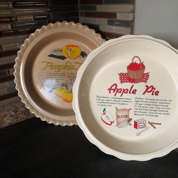 Vintage Pie Dishes to Choose From - With a recipe on dish - Pumpkin - Apple - Pecan - Cherry and more