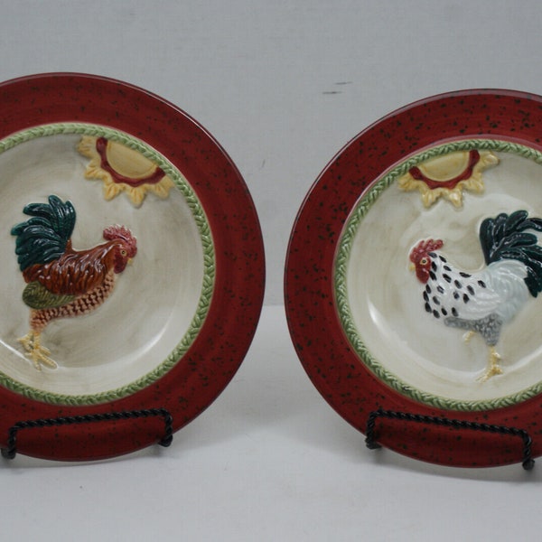 Set of 3 World Market 3D Decorative Plate Rooster  Wall Farmhouse Decor Ceramic Country