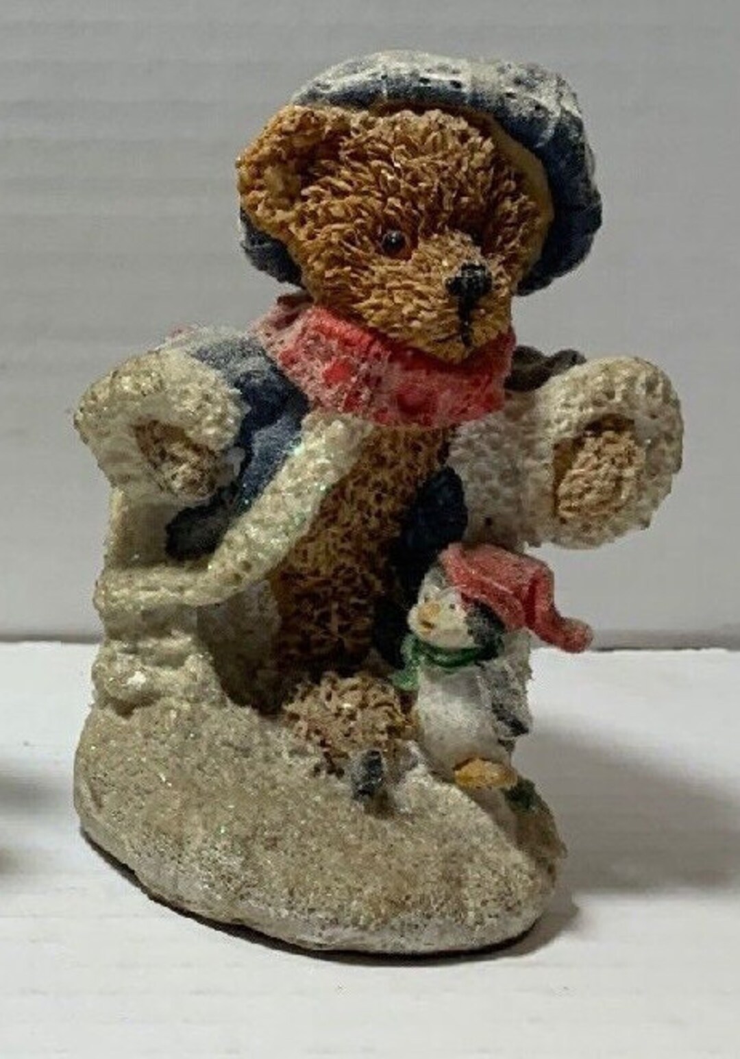 Frosted Christmas Figurine by Artmark Bear With Penguin Walking in Snow