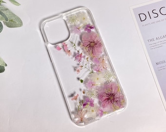 Pink sakura pressed flower phone case for iPhone 15 Pro Max 14, Samsung S24 Ultra S23 Ultra A53 case, Google Pixel 7 Pro 6 5 case