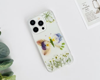 Natural real flower butterfly pressed flower phone case for iPhone 15 Pro Max 14,Samsung S24 Ultra S23 Ultra A35 A55 case,Google Pixel 8 Pro