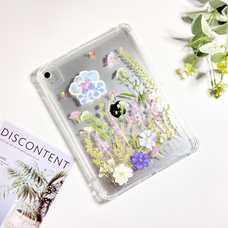 Natural real flower grass pressed flower clear bumper iPad case for iPad Pro 11 12.9 2022,iPad Air 5th Gen iPad 10th Gen iPad 9 10.2case image 7