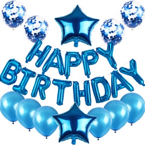 Juego de decoraciones de feliz cumpleaños de buena calidad con confeti de perlas rosa/plateado/azul/dorado y globos de aluminio en forma de estrella, pancarta de 16 pulgadas