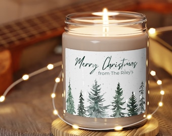 Personalized Merry Christmas Soy Candle, Custom Holiday Gift for Friends Family and Coworkers, Hand-Poured Dye Free Mason Jar Candle for Her