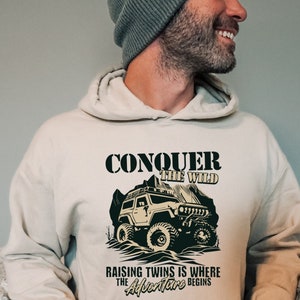 Twin Dad Gift Conquer the Wild Hooded Sweatshirt, Fathers Day Gift for Twin Dads, First Time Dad of Twins, Expecting Twin Dad Reveal